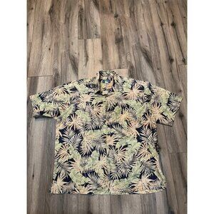 Cooke Street Mens 2XL Hawaiian Floral Fern Leaf Short Sleeve Shirt Black Tan Gre
